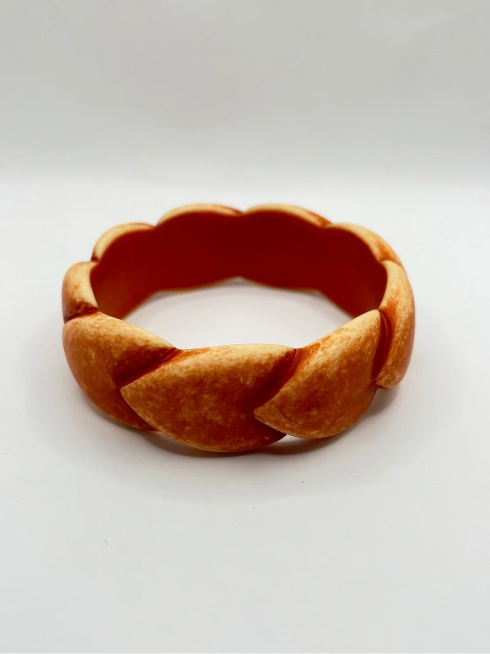 Vintage Style Italian Chunky Carved Resin Bangle Bracelet - Orange Marbled